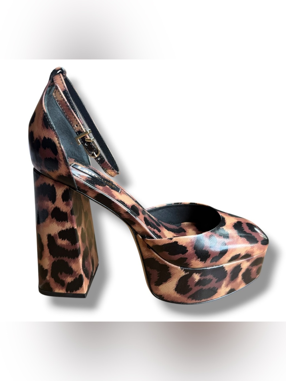 Larroudé Ari Leopard Print Patent Leather Platform Pump Size 7